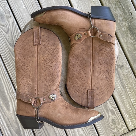 Masterson Boot Co Brown Leather Deertan Chain J Toe Western Boots Women's Size 6 - Picture 11 of 14